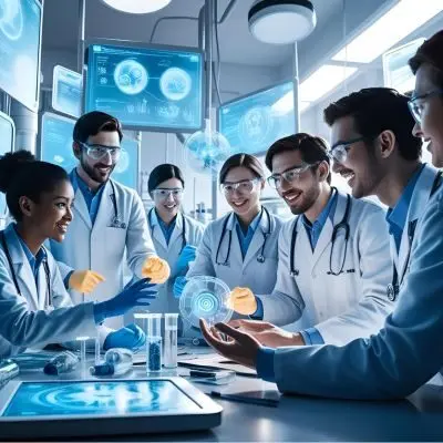 Pharma franchise team with futuristic medical technology