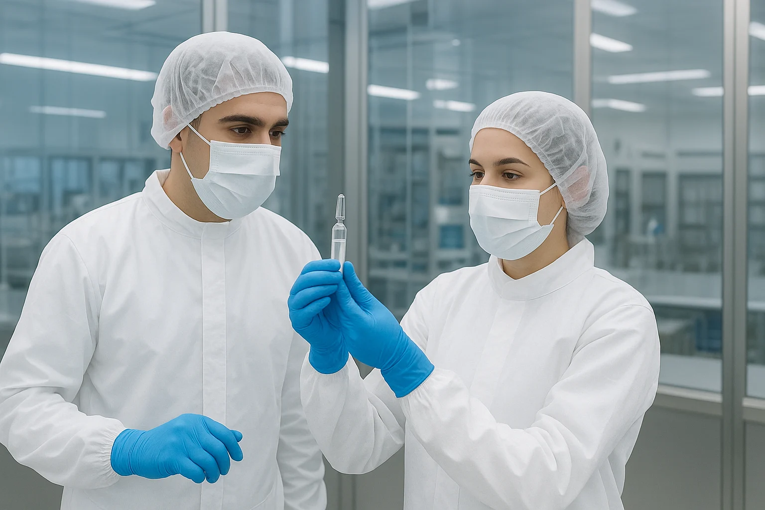 Scientists at Panmlabs India, a top medicine company in India established in 1993, inspecting a vial to ensure high standards for their PCD Pharma Franchise with Monopoly Rights.